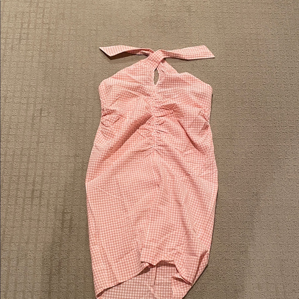 MNG Mango Peach Checkered Halter Dress